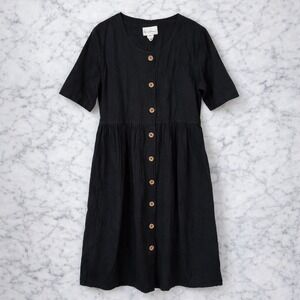 Ruth Norman New York Black Crinkle Cotton Button Dress Womens Medium Minimalist